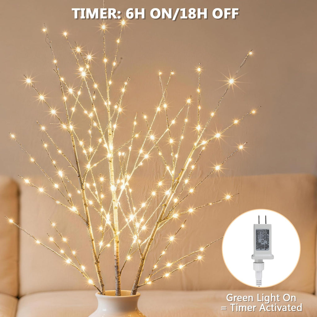 Lighted Birch White Tree Branches 33IN 180LED with Timer I834