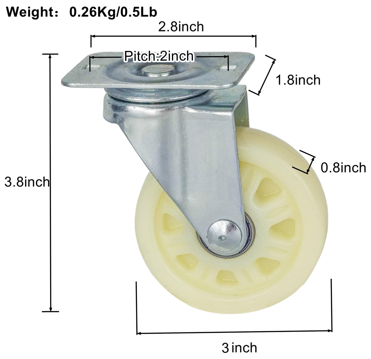 Nylon Caster Wheels with Dual Bearings, Pack of 6 H855