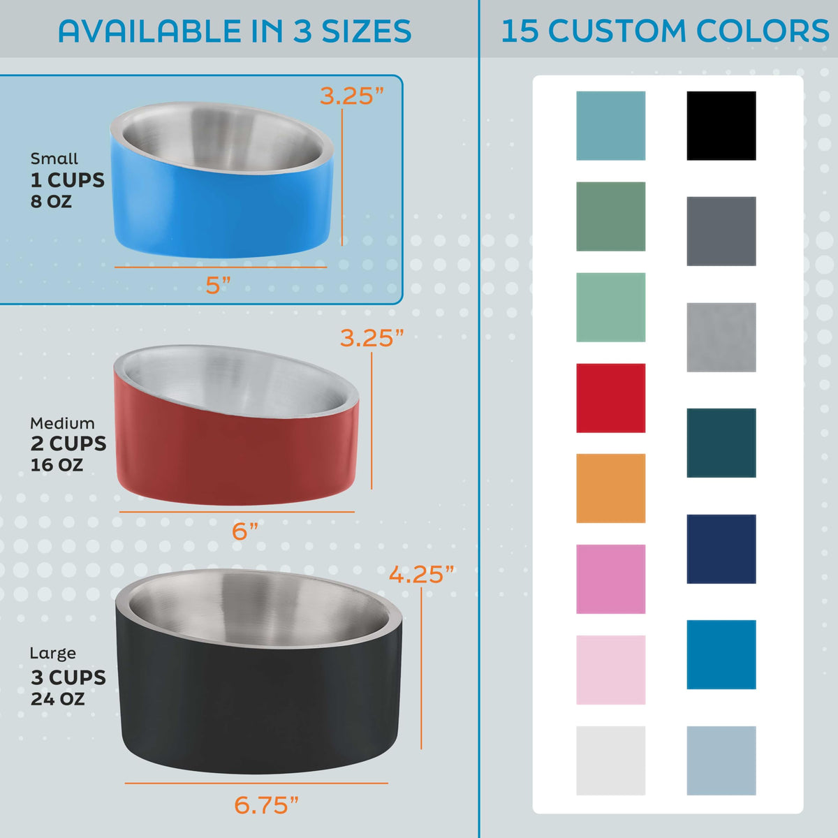 Stainless Steel Slanted Dog Cat Food Bowl 8 oz H952217