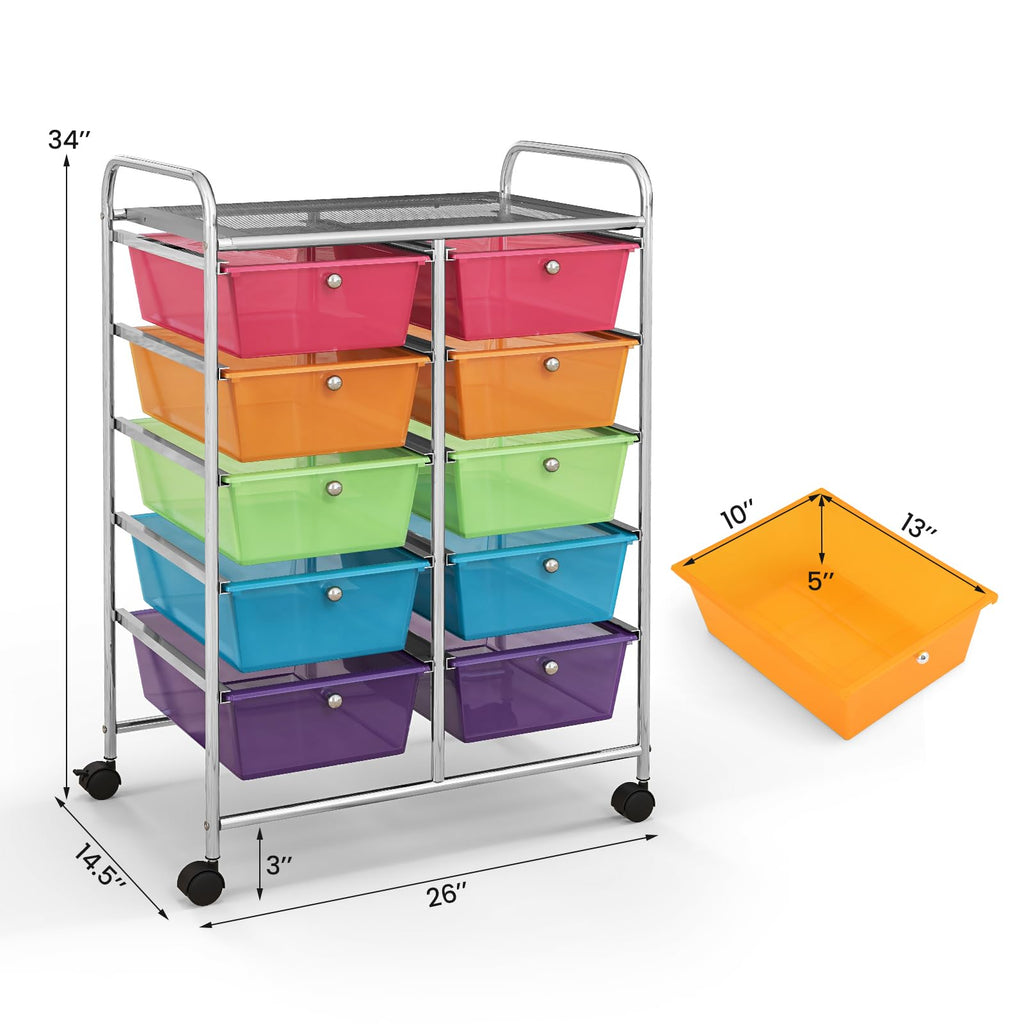 10 Drawer Rolling Storage Cart with Metal Frame S736212