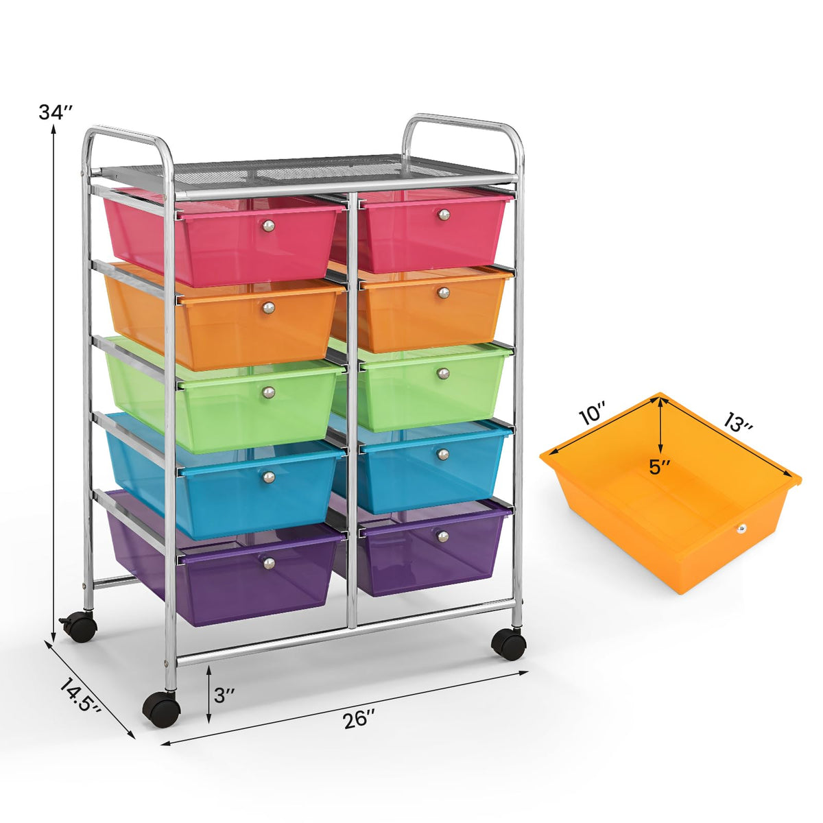 10 Drawer Rolling Storage Cart with Metal Frame S736212
