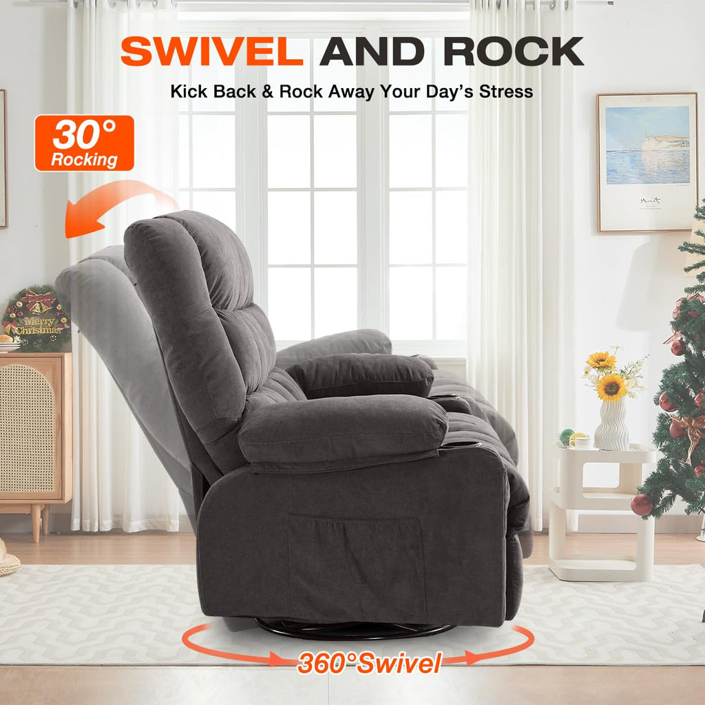 Oversized Swivel Rocker Recliner with Massage and Heat D263522