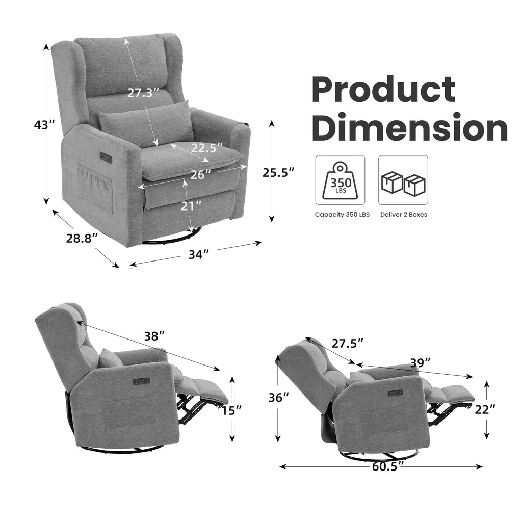 Oversized Swivel Rocker Recliner with Adjustable Headrest T821
