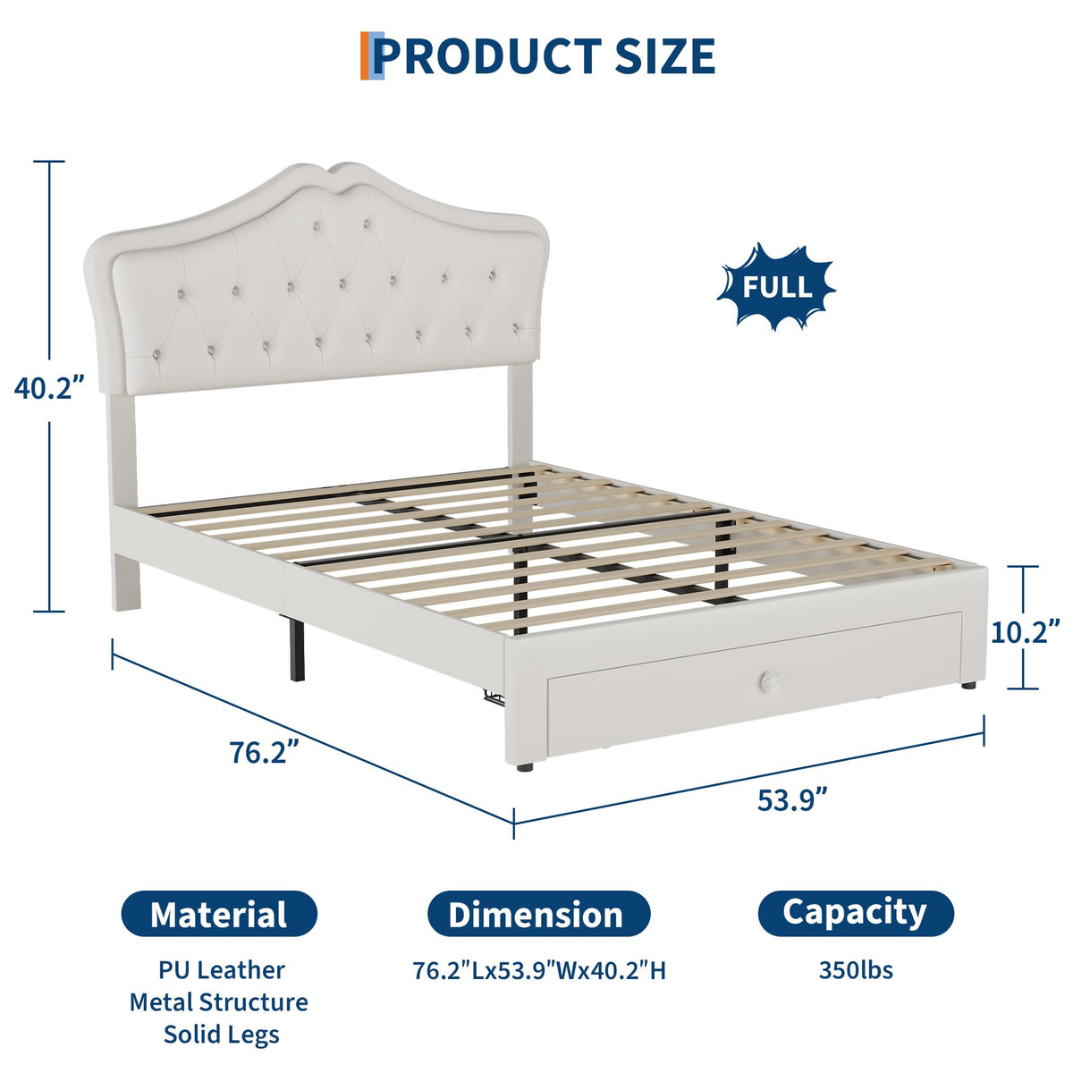 Beige Full Size Bed Frame with LED Lights Headboard T509999