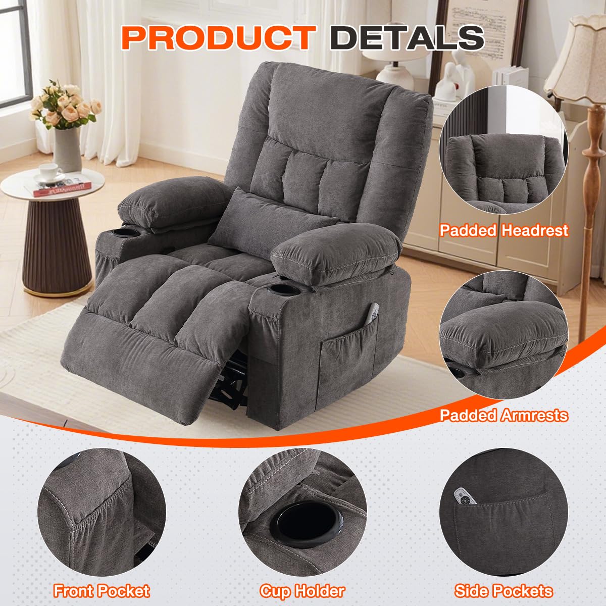Oversized Swivel Rocker Recliner with Massage and Heat D263522