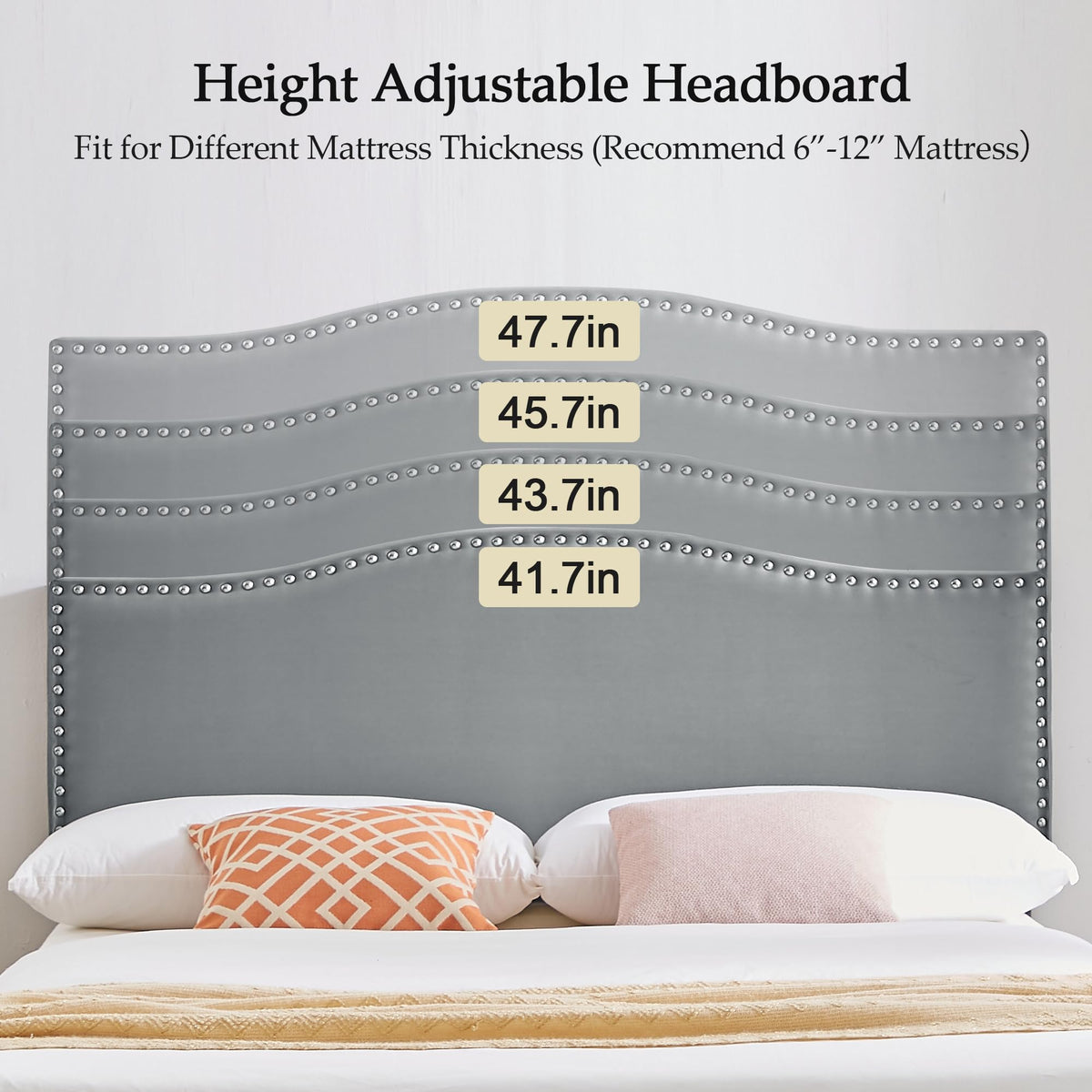 Full Bed Frame with Upholstered Headboard and Wooden Slats, Dark Grey Y639