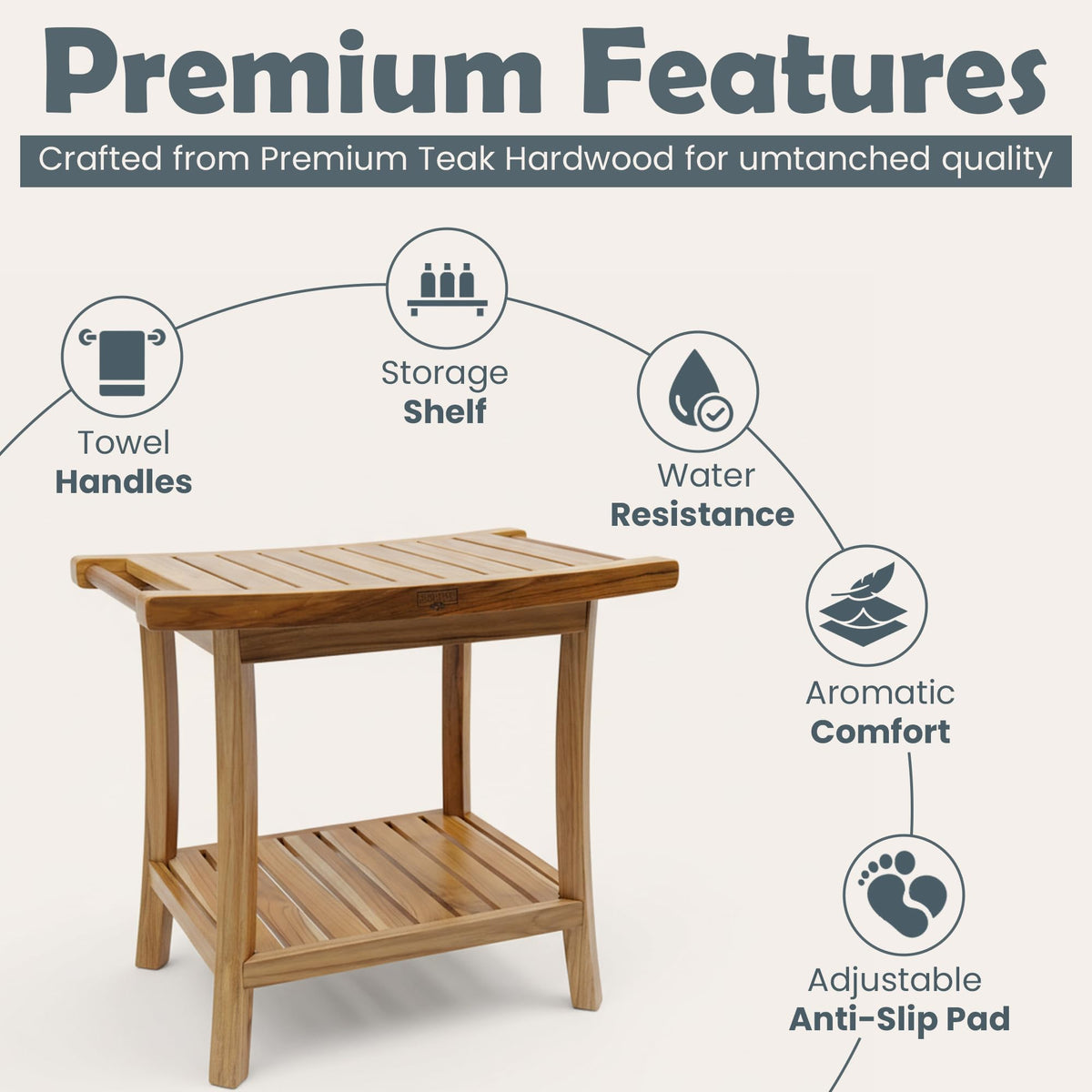 22-Inch Teak Shower Bench with Storage Shelf U9283