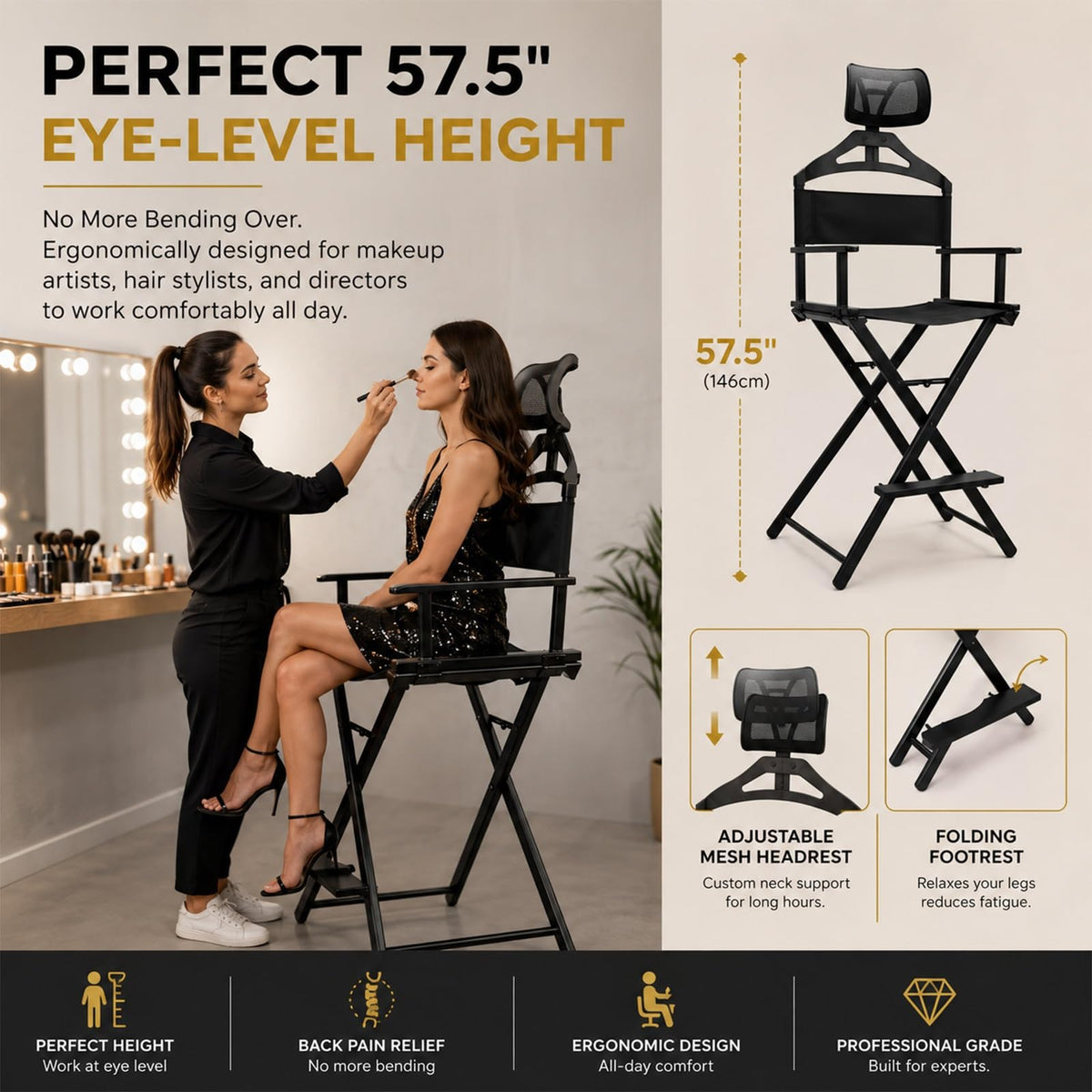 Extra Tall Foldable Makeup Artist Chair A164200