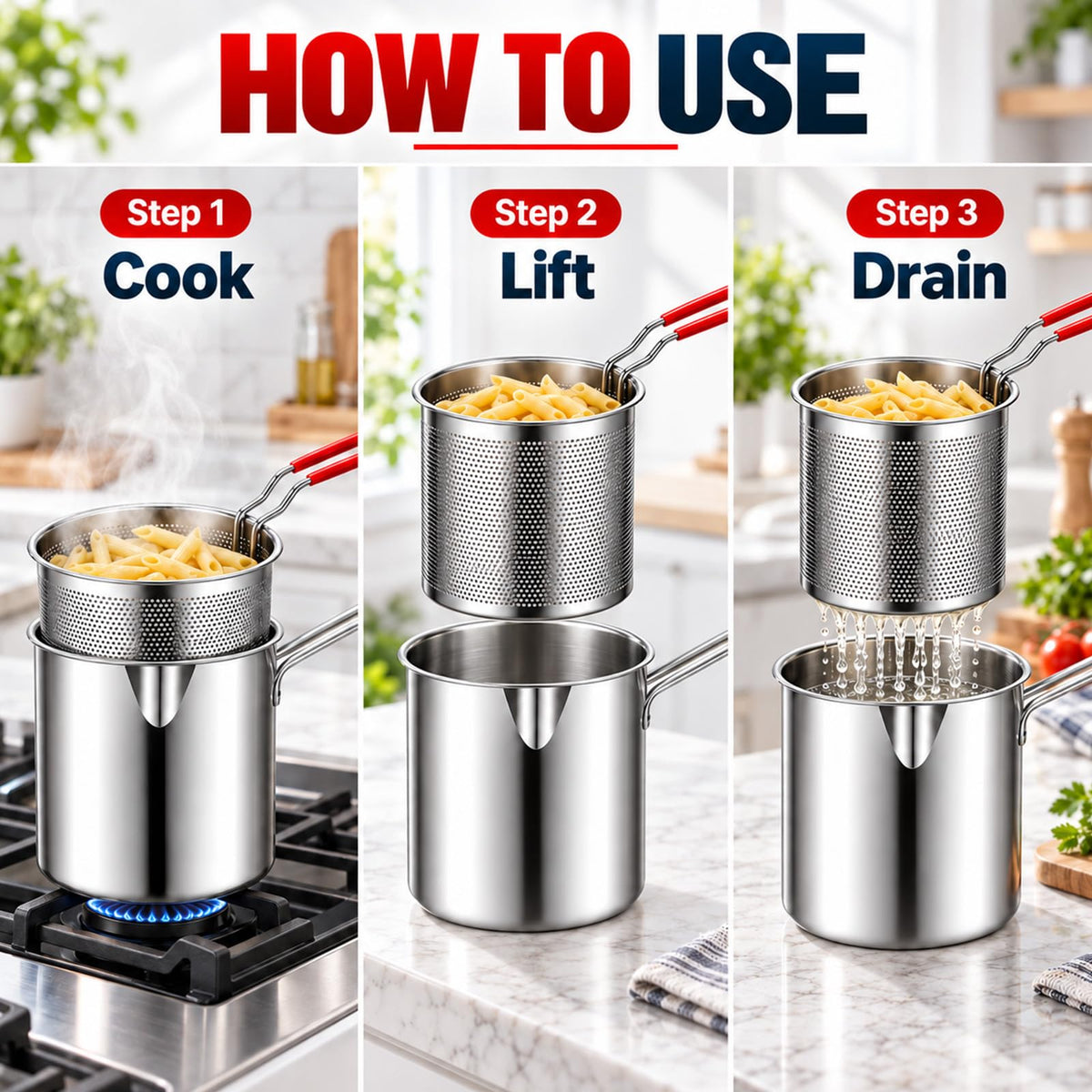 Stainless Steel Pot with Draining Basket, Five Piece Set N146