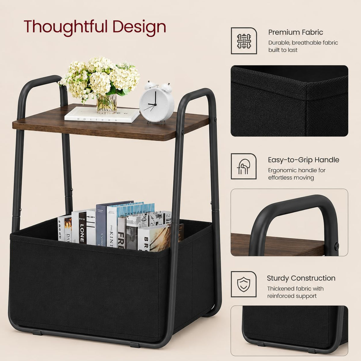 Small Storage Side Table with Metal Frame W30905