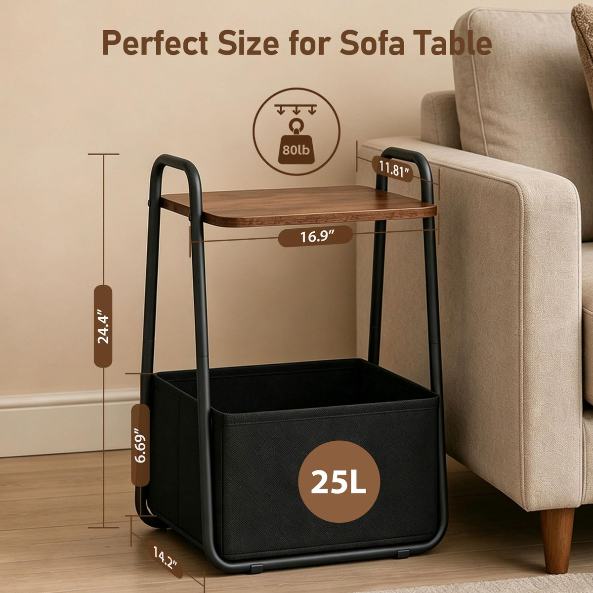 Small Storage Side Table with Metal Frame W30905