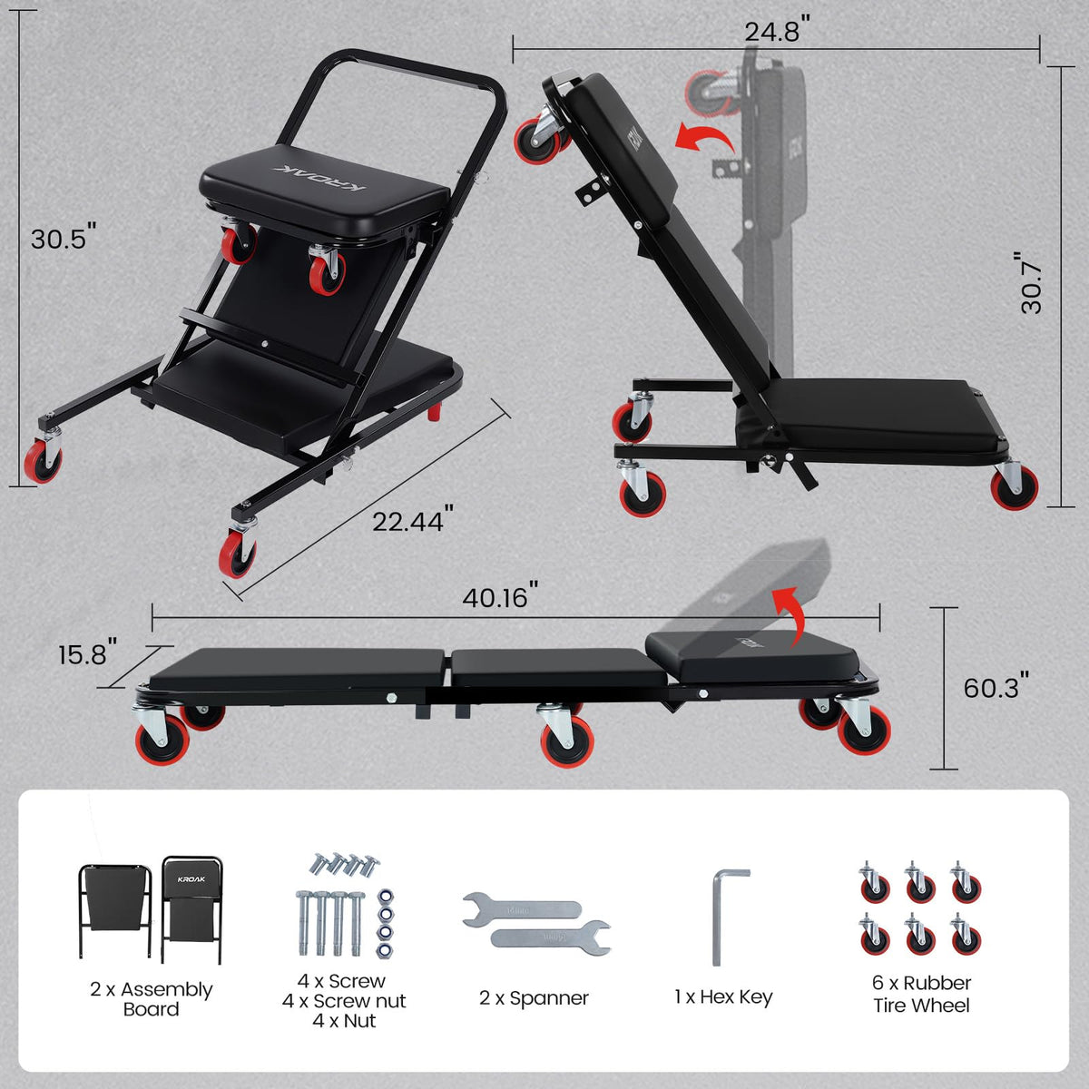 40 Inches 4 in 1 Creeper Seat up to 450 lbs Capacity Y690612