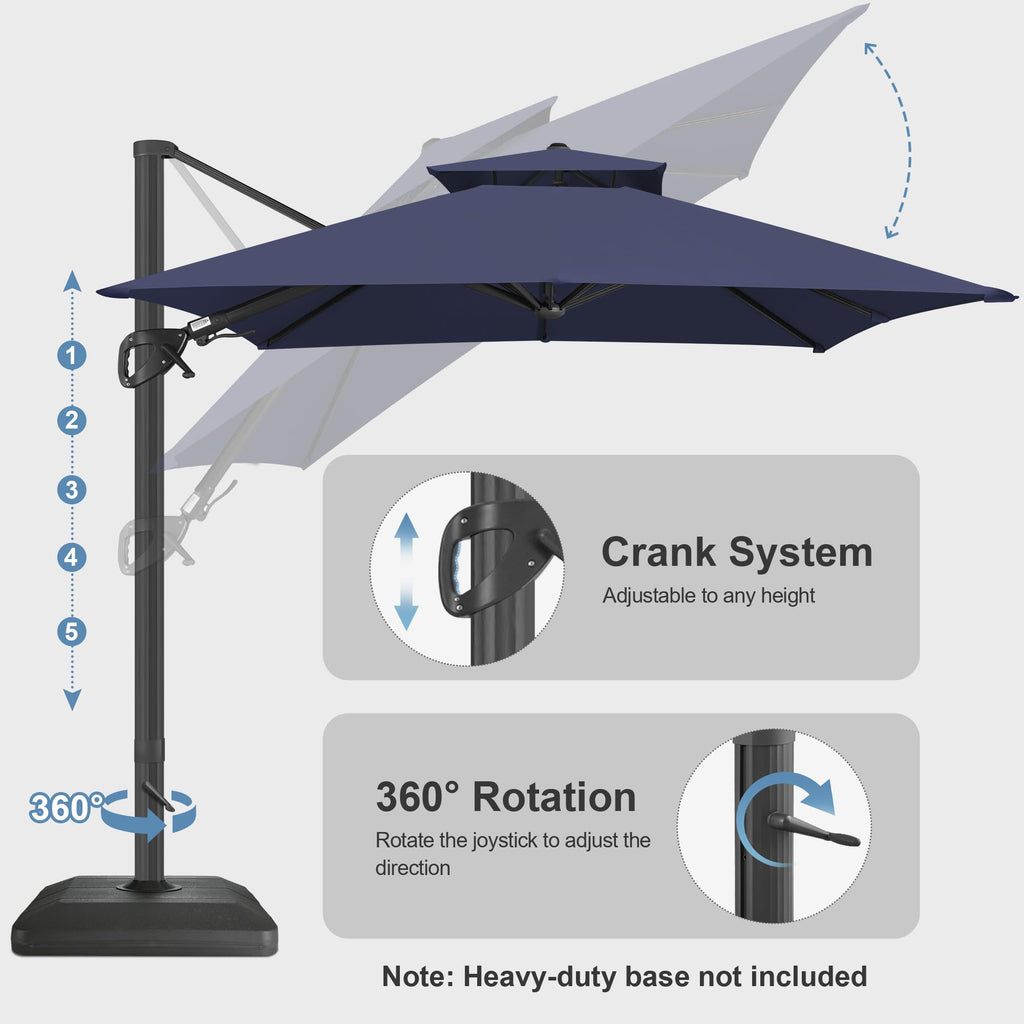 10x10 FT Square Navy Blue Cantilever Patio Umbrella R574729