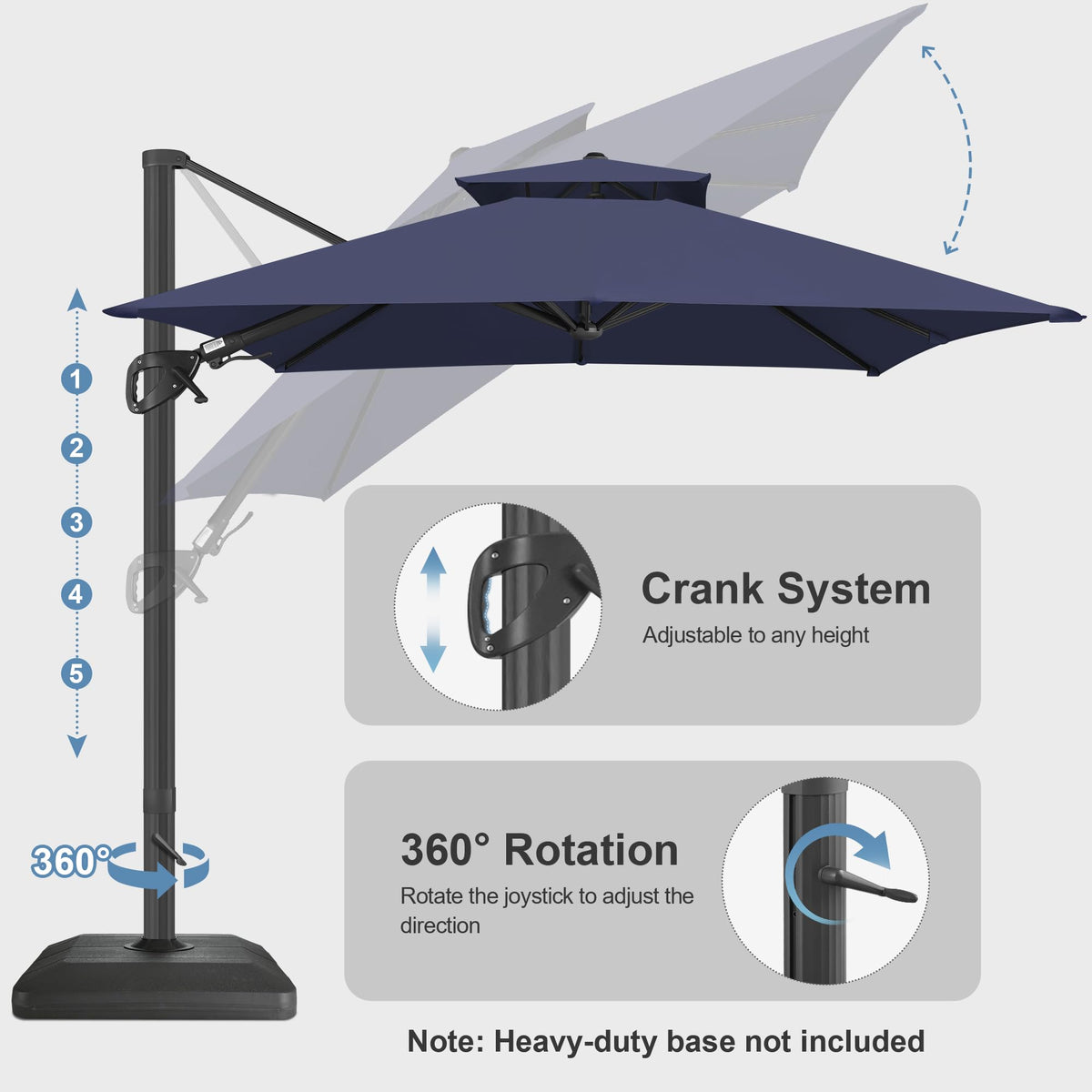10x10 FT Square Navy Blue Cantilever Patio Umbrella R574729
