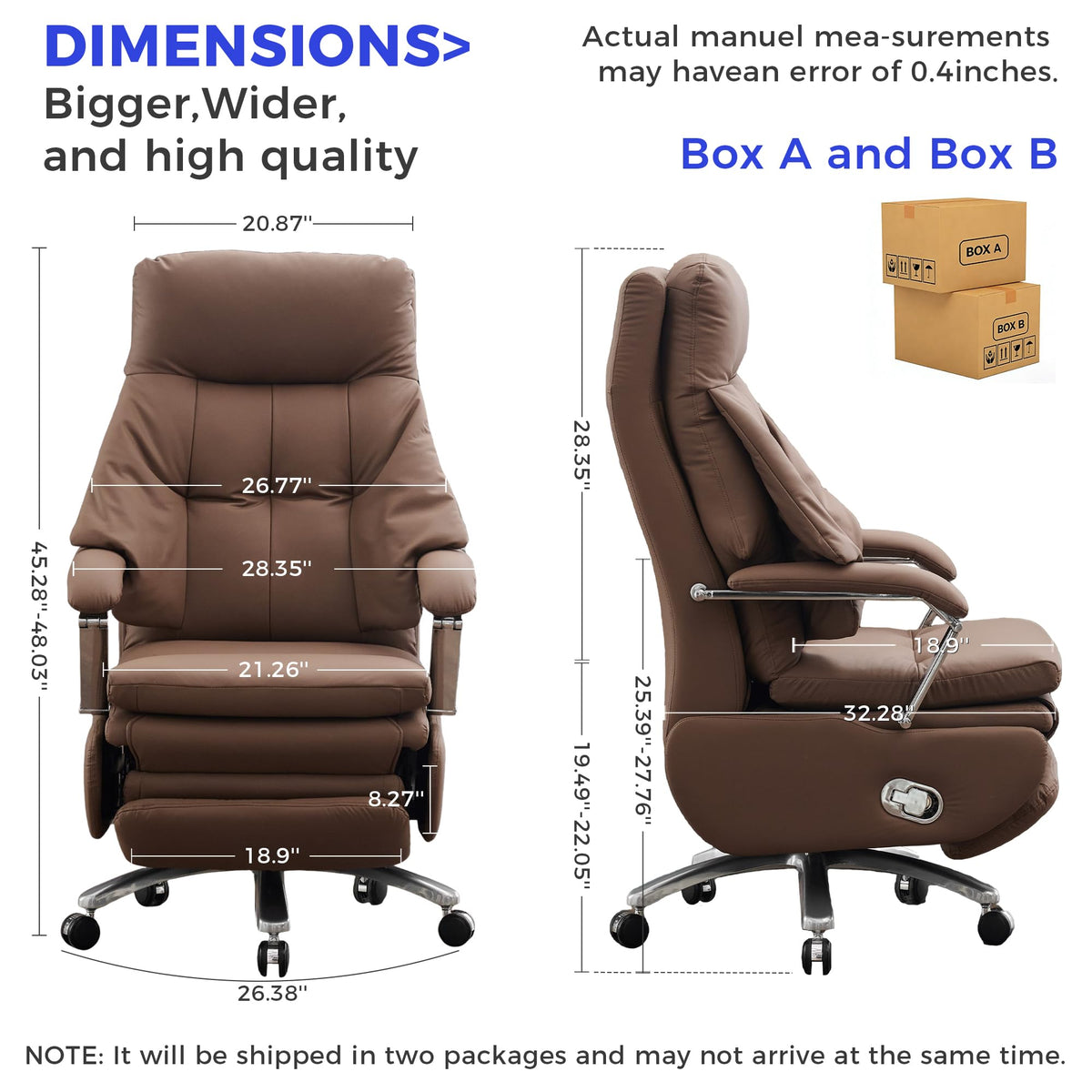 Brown PU Leather Recliner Chair with Footrest 400LBS M573