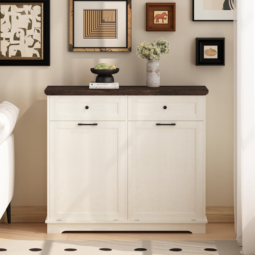 20 Gallon Double Tilt Out Wood Trash Can Cabinet with Drawer K3495