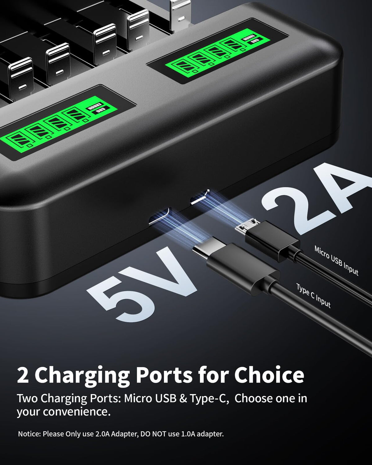 Smart Battery Charger for C D AA AAA Ni-MH Ni-CD Rechargeable Batteries 4 Pack U86926