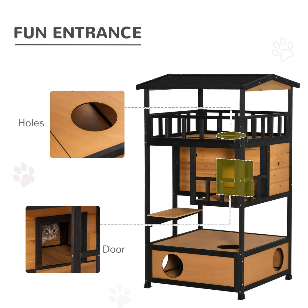 3-Story Wooden Outdoor Cat House with Raised Floor G13303