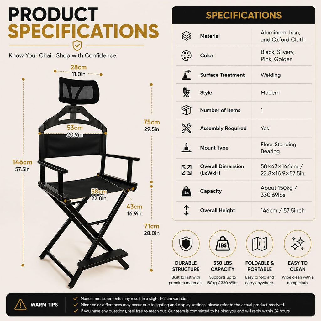 Extra Tall Foldable Makeup Artist Chair A164200