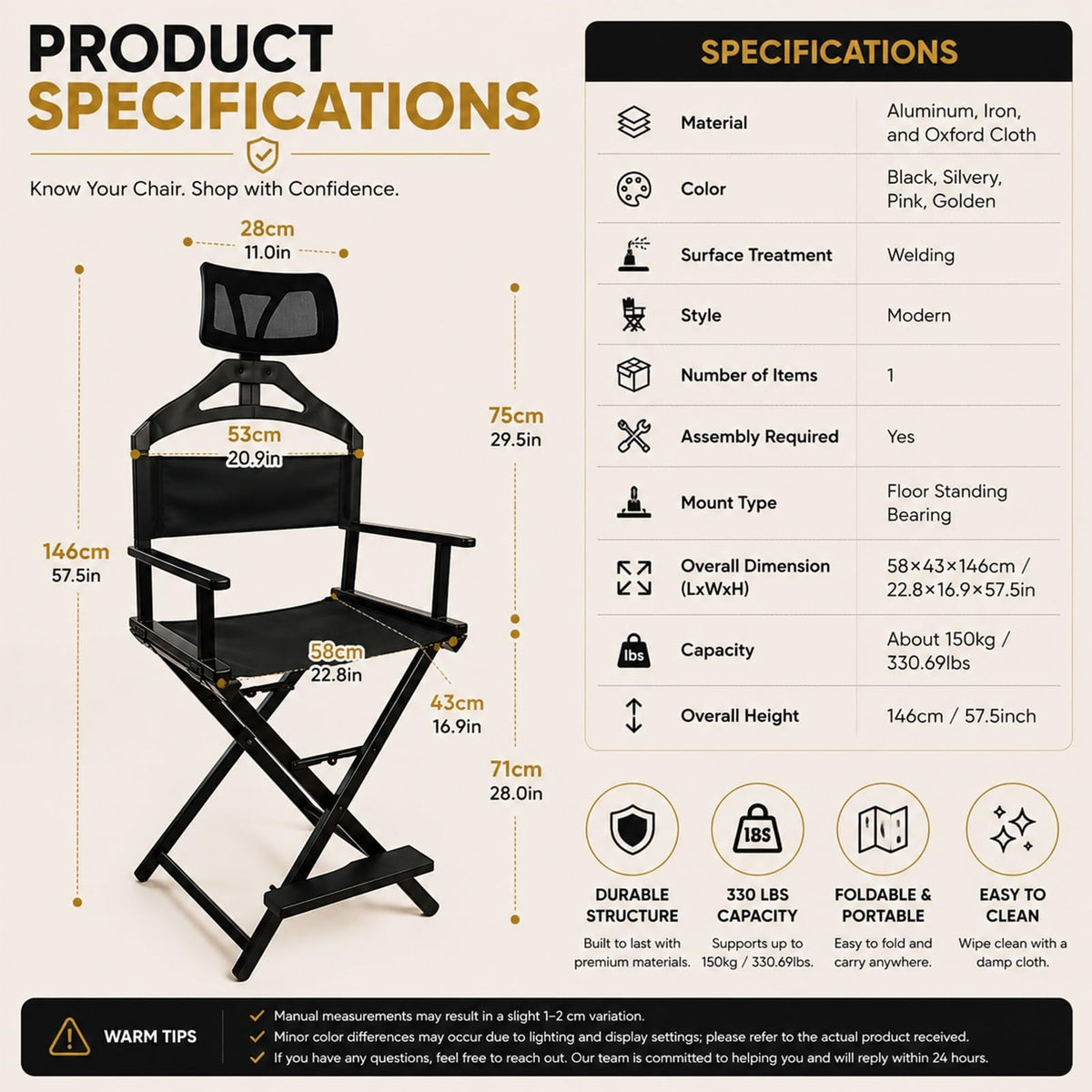 Extra Tall Foldable Makeup Artist Chair A164200
