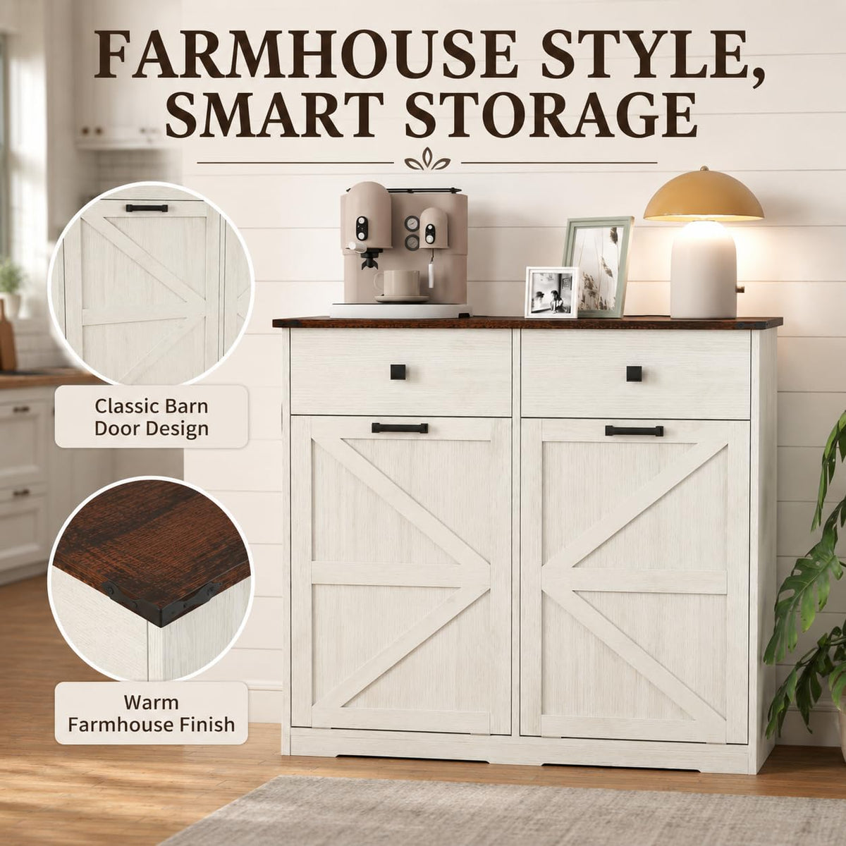 White Double Tilt Out Trash Cabinet B6705