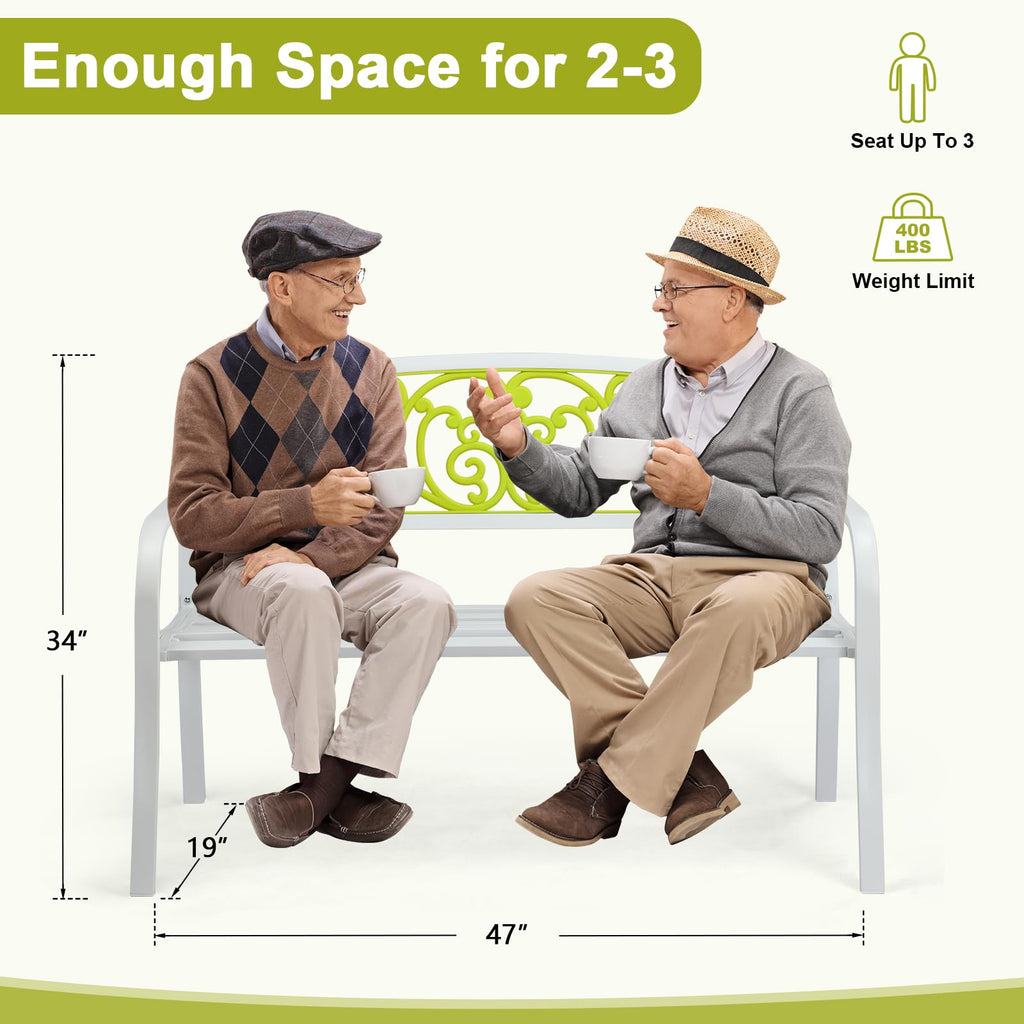 47in Weatherproof Metal Outdoor Bench with Back and Armrests D391