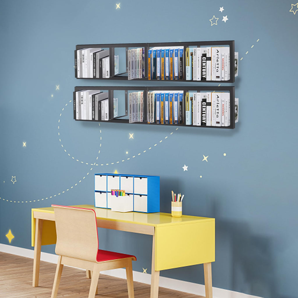Black 2 Pcs 34Inch Metal Media Storage Rack E9533