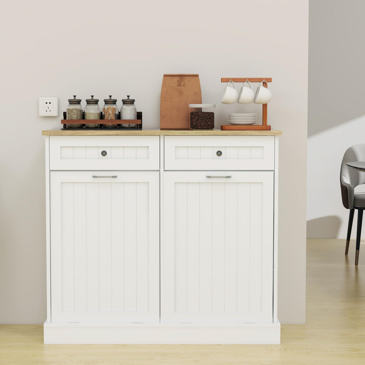 White 2x10 Gallon Solid Wood Trash Cabinet B37834