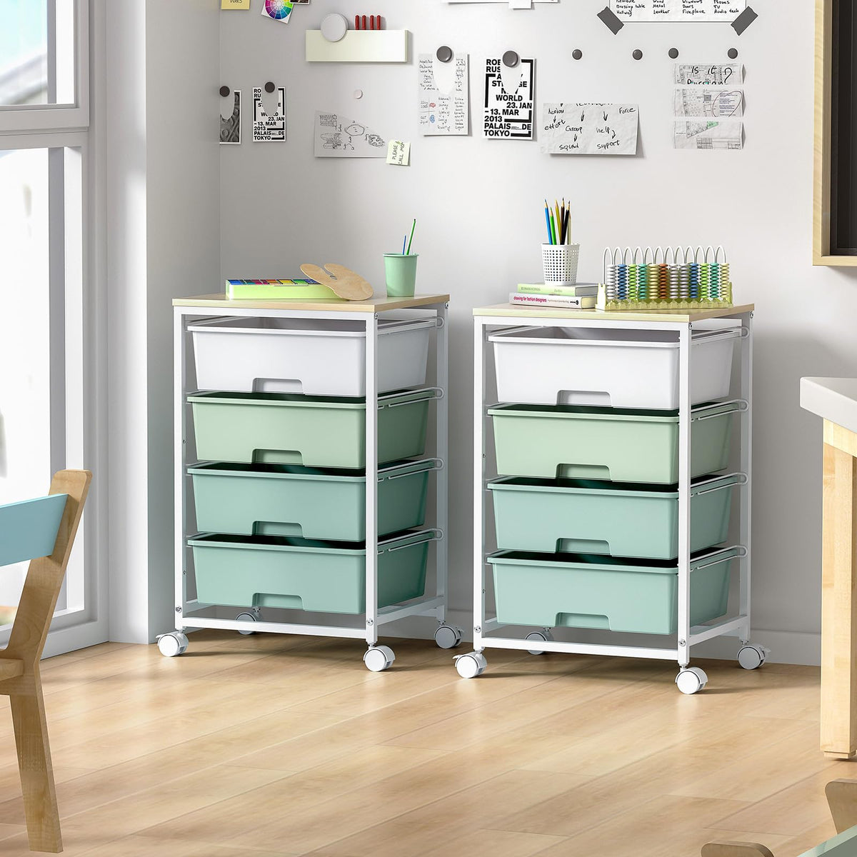 Rolling Cart with Drawers, 4-Drawer Utility Cart, Green T3843