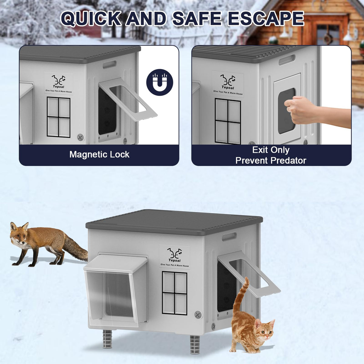 Heated Cat House with Safety Escape Doors and Heating Pads Y61795