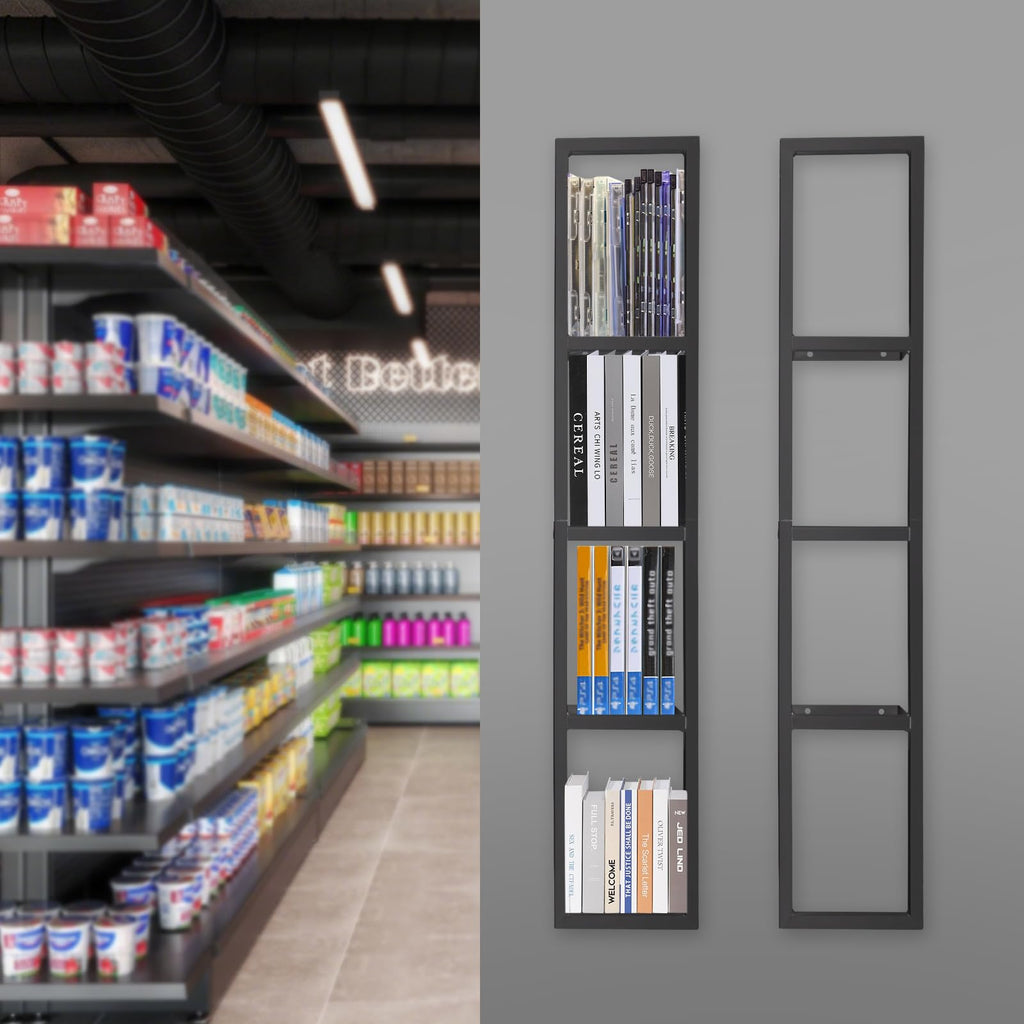 Black 2 Pcs 34Inch Metal Media Storage Rack E9533
