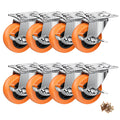 2" Plate Casters with Brake, 8 Pack PU Swivel Wheels Z105951