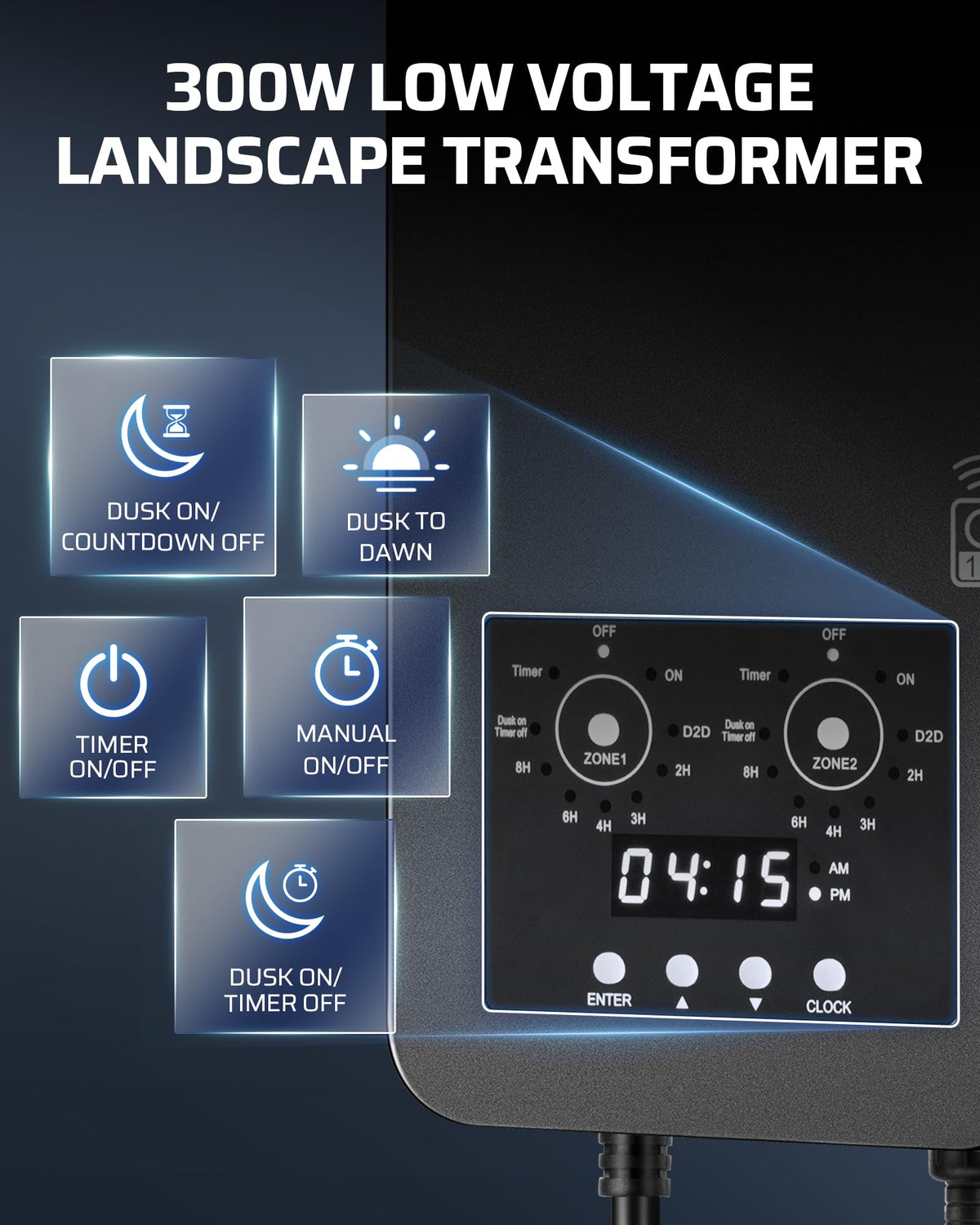 300W Low Voltage Transformer with Remote Photocell Sensor & Timer X135761