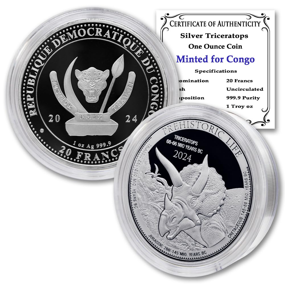1 oz Silver Triceratops 20 Francs BU T80789
