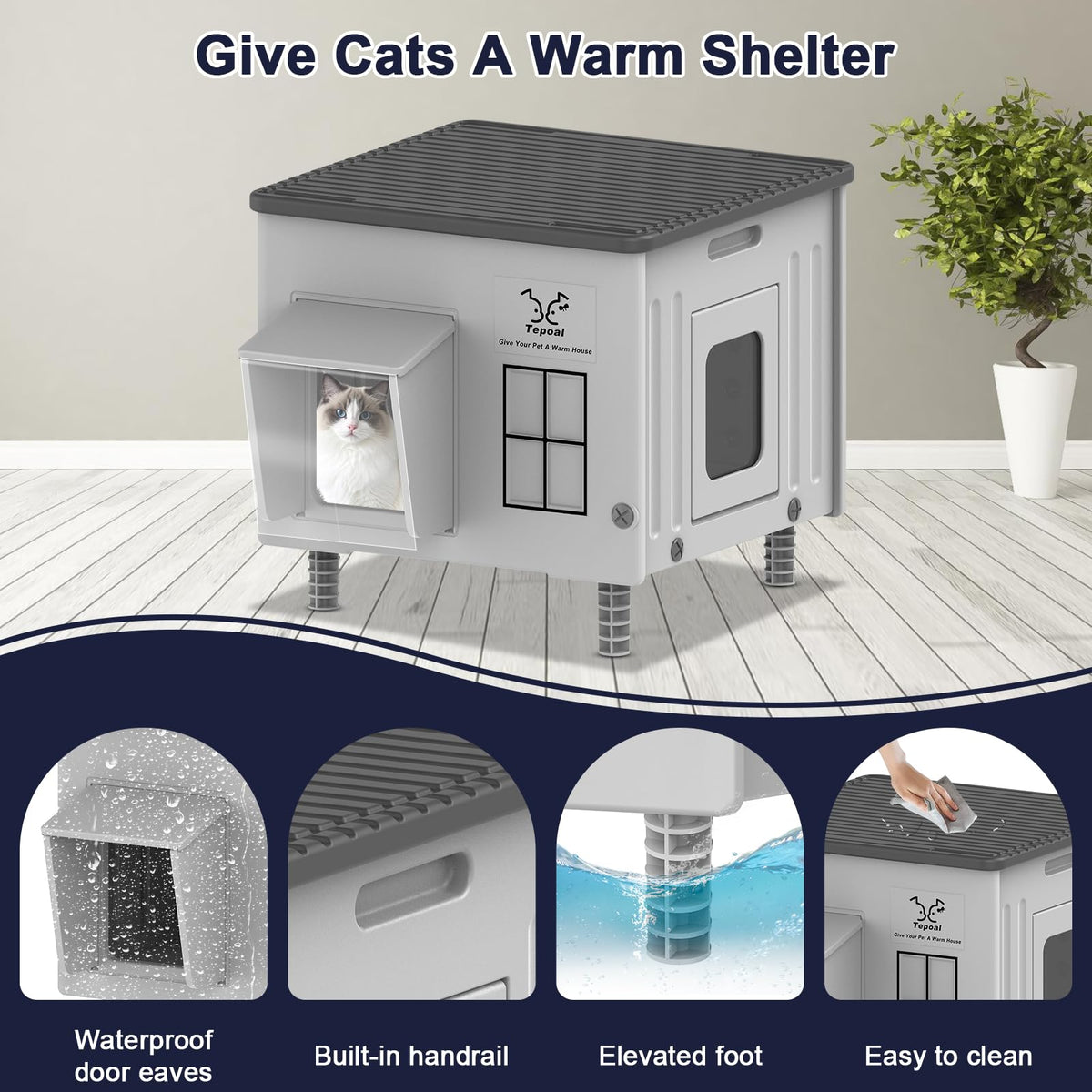 Heated Cat House with Safety Escape Doors and Heating Pads Y61795