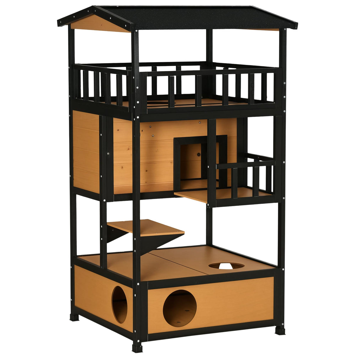 3-Story Wooden Outdoor Cat House with Raised Floor G13303