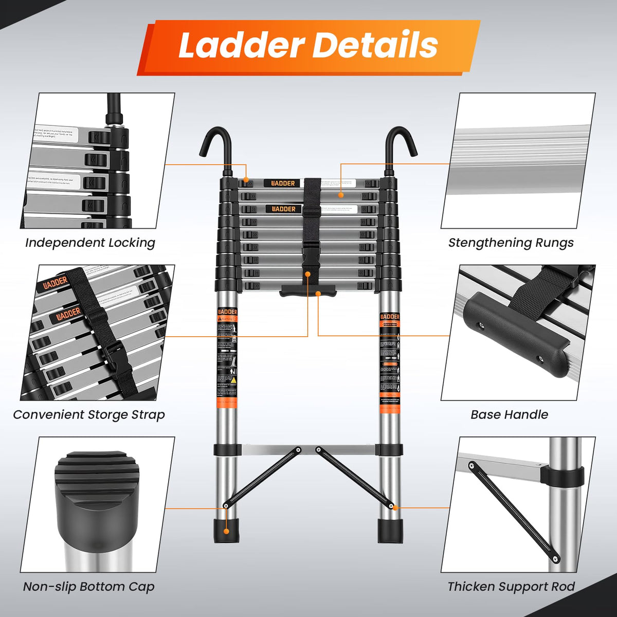 12.5 FT Telescoping Ladder with Hooks I57742