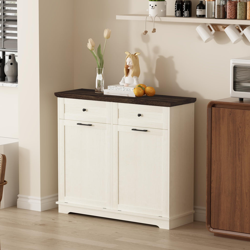 20 Gallon Double Tilt Out Wood Trash Can Cabinet with Drawer K3495