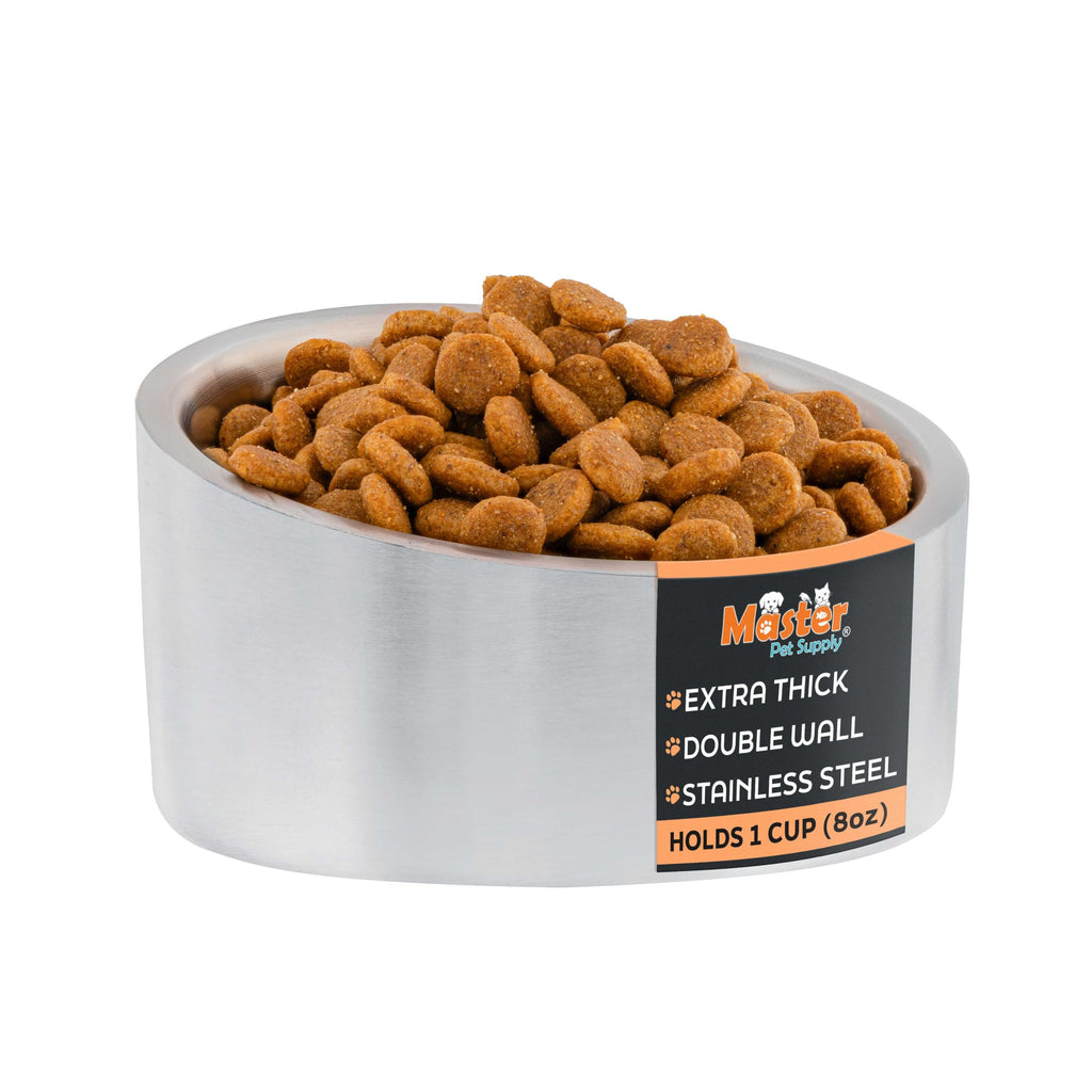 Stainless Steel Slanted Dog Cat Food Bowl 8 oz H952217