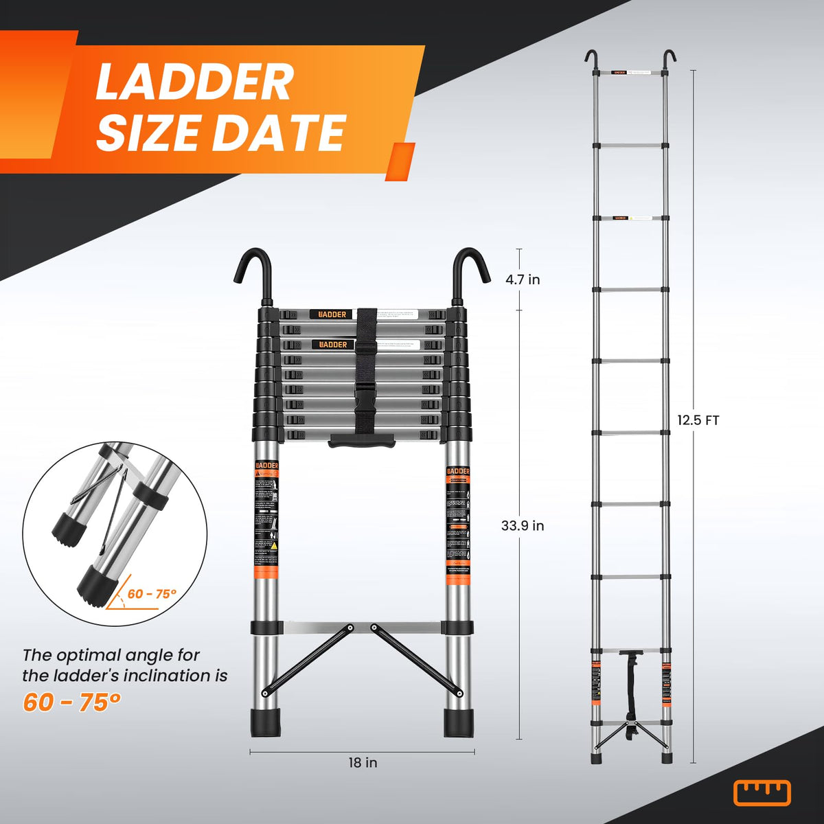 12.5 FT Telescoping Ladder with Hooks I57742
