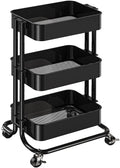 3 Tier Metal Rolling Utility Cart with Lockable Wheels, Black I9731