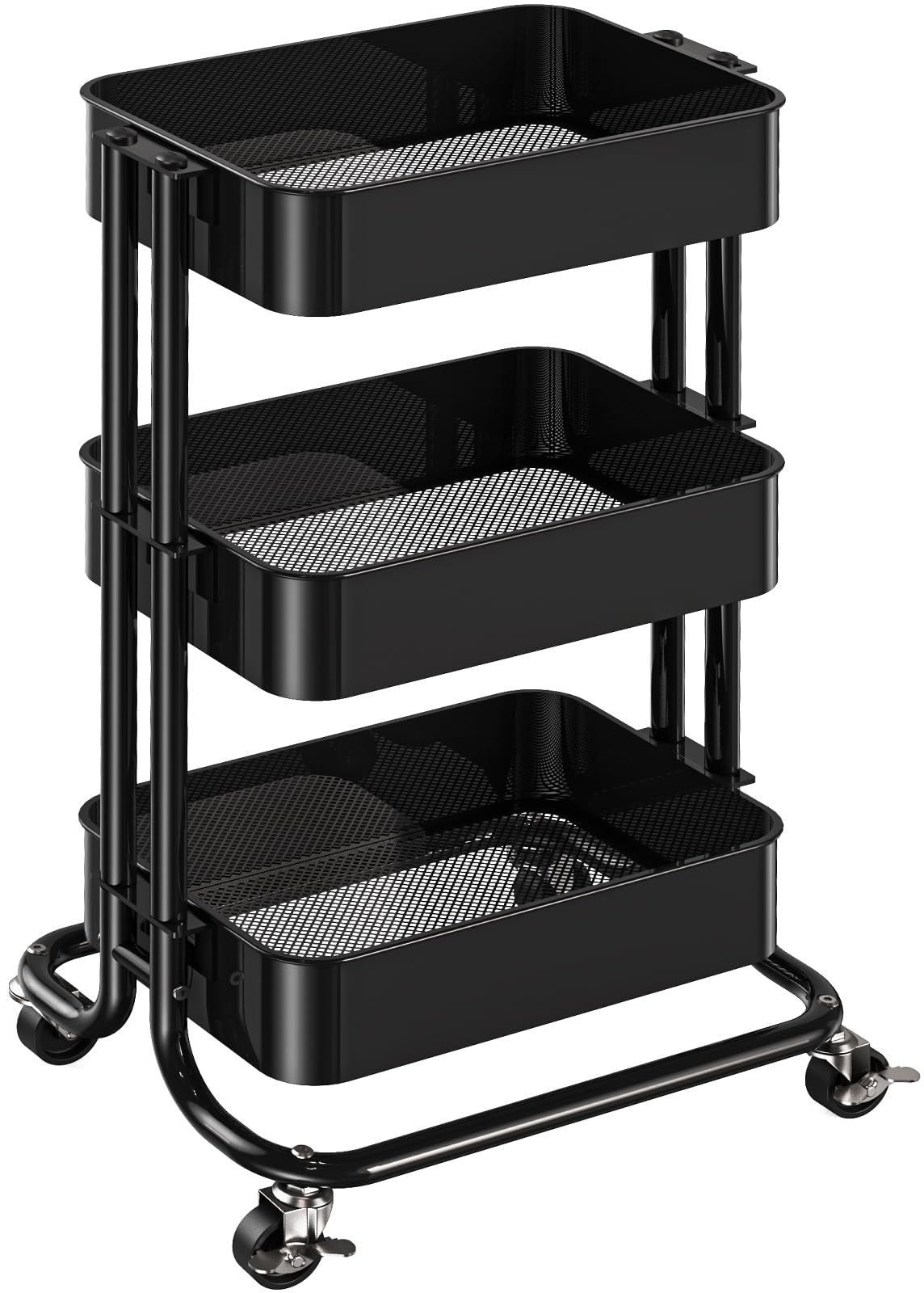 3 Tier Metal Rolling Utility Cart with Lockable Wheels, Black I9731