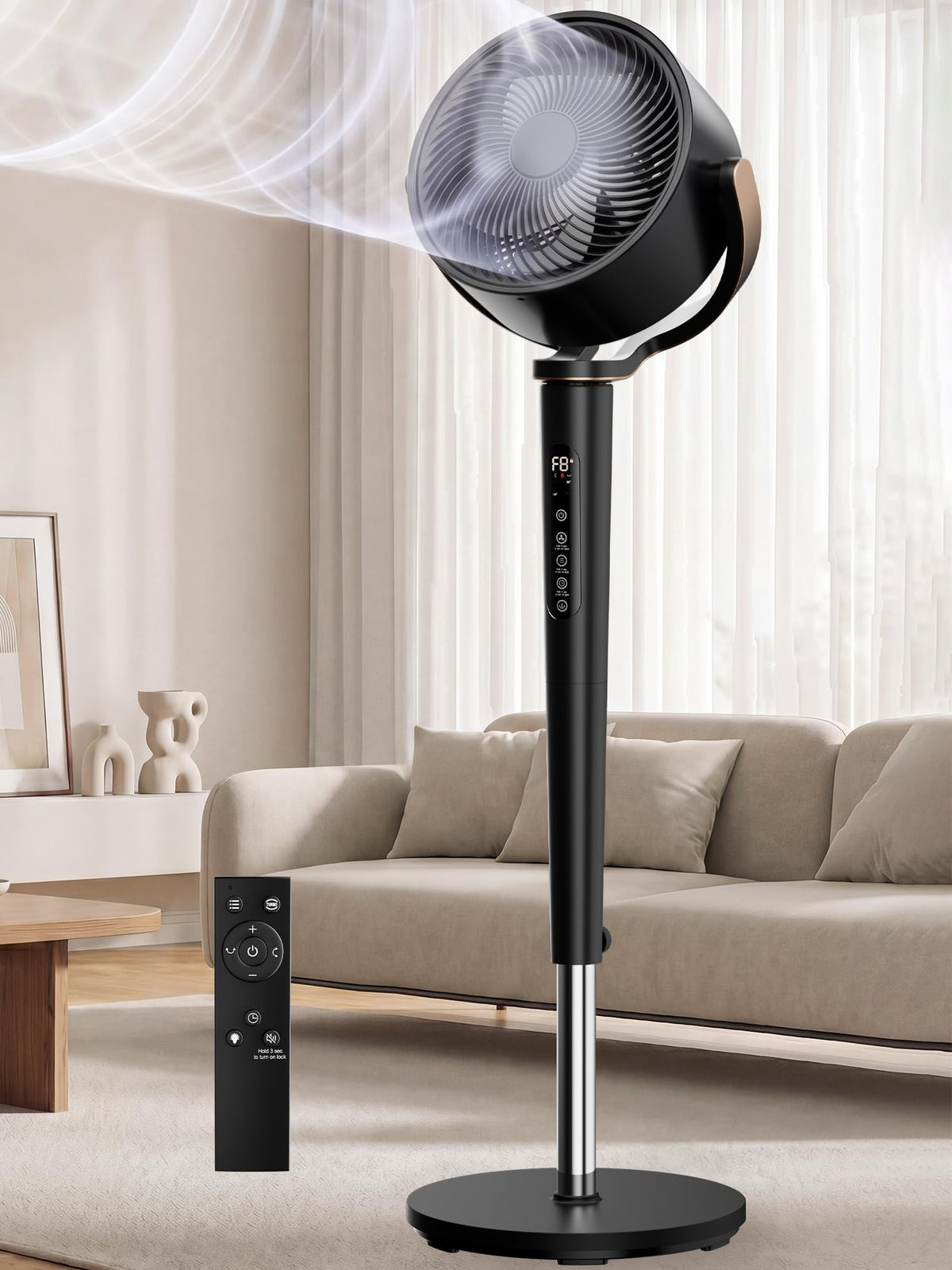 Black Adjustable Pedestal Fan with Oscillation D161