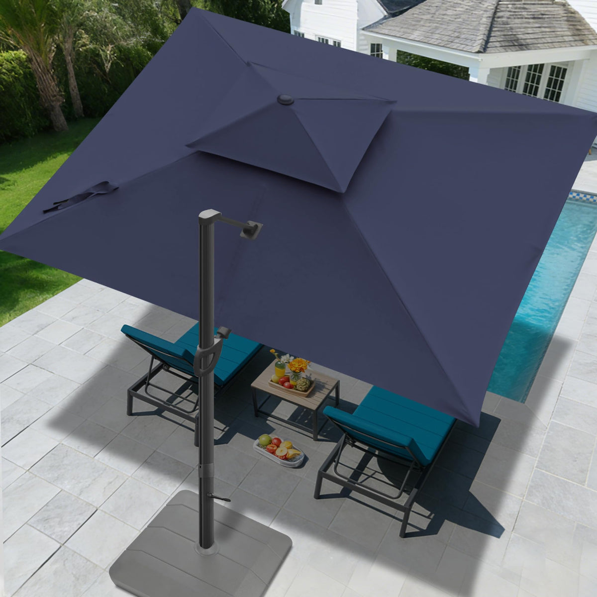 10x10 FT Square Navy Blue Cantilever Patio Umbrella R574729