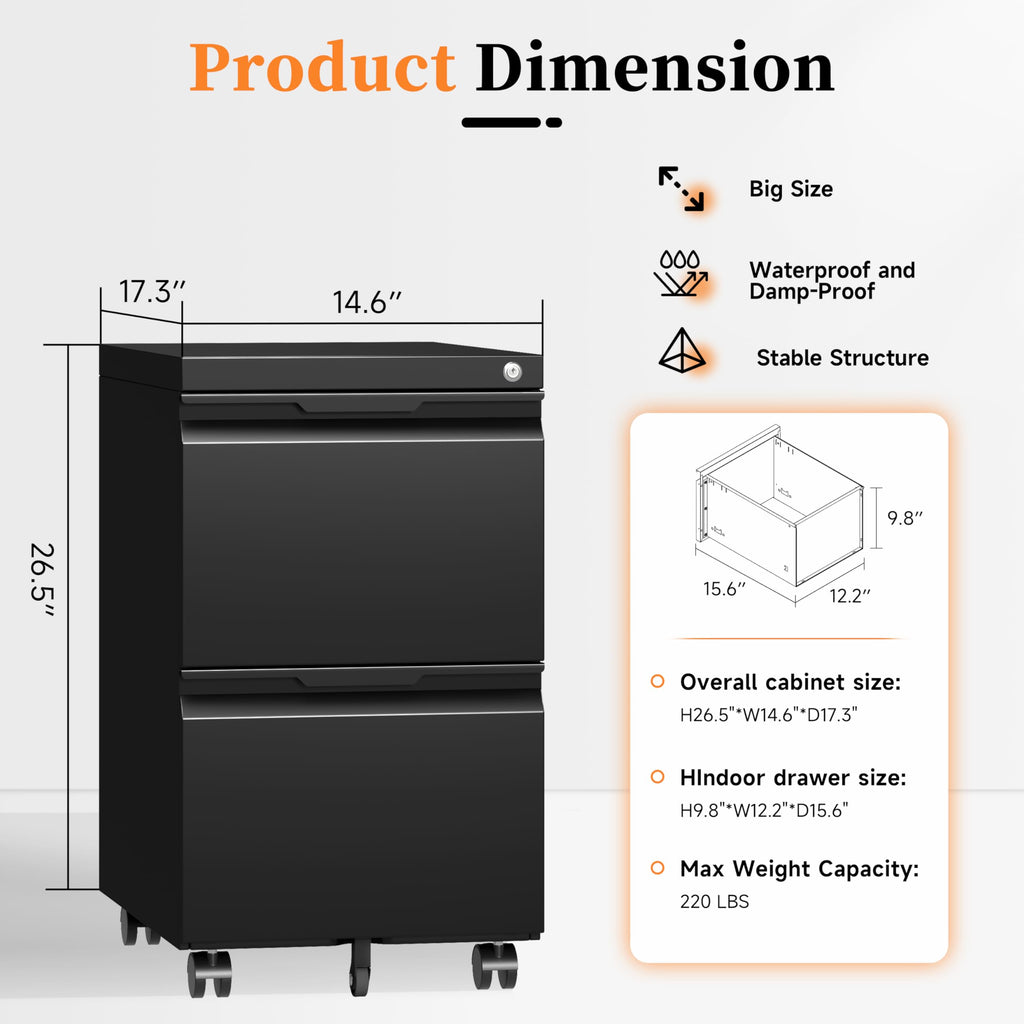 2 Drawer Black File Cabinet with Lock S685687