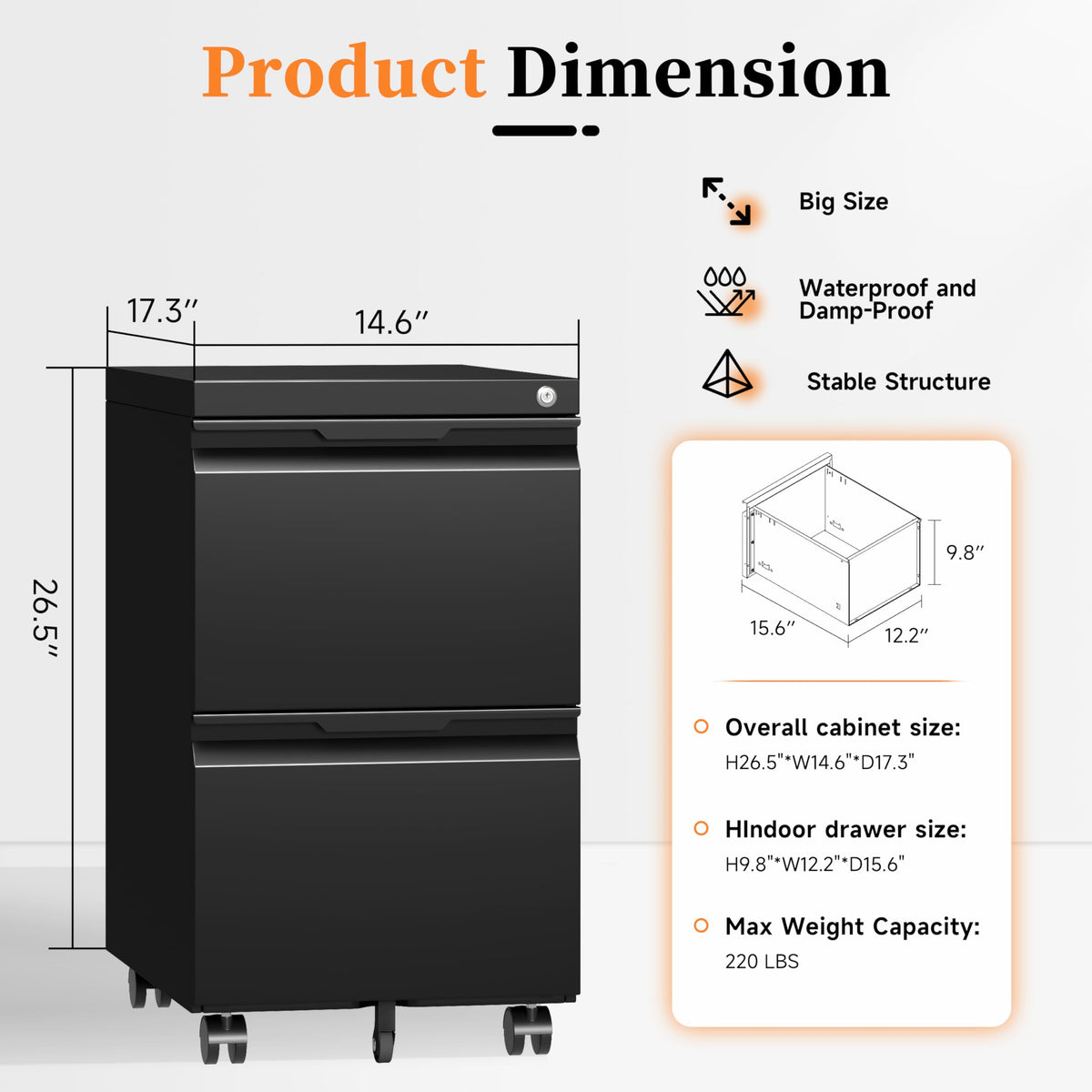 2 Drawer Black File Cabinet with Lock S685687
