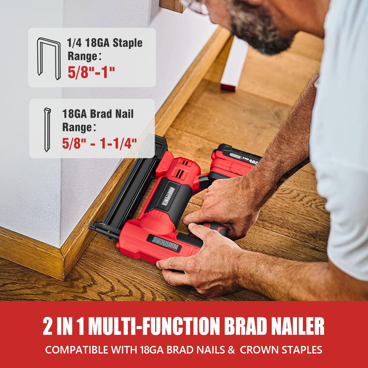 2 in 1 Cordless Brad Nailer and Electric Stapler with Battery and Charger Y358417