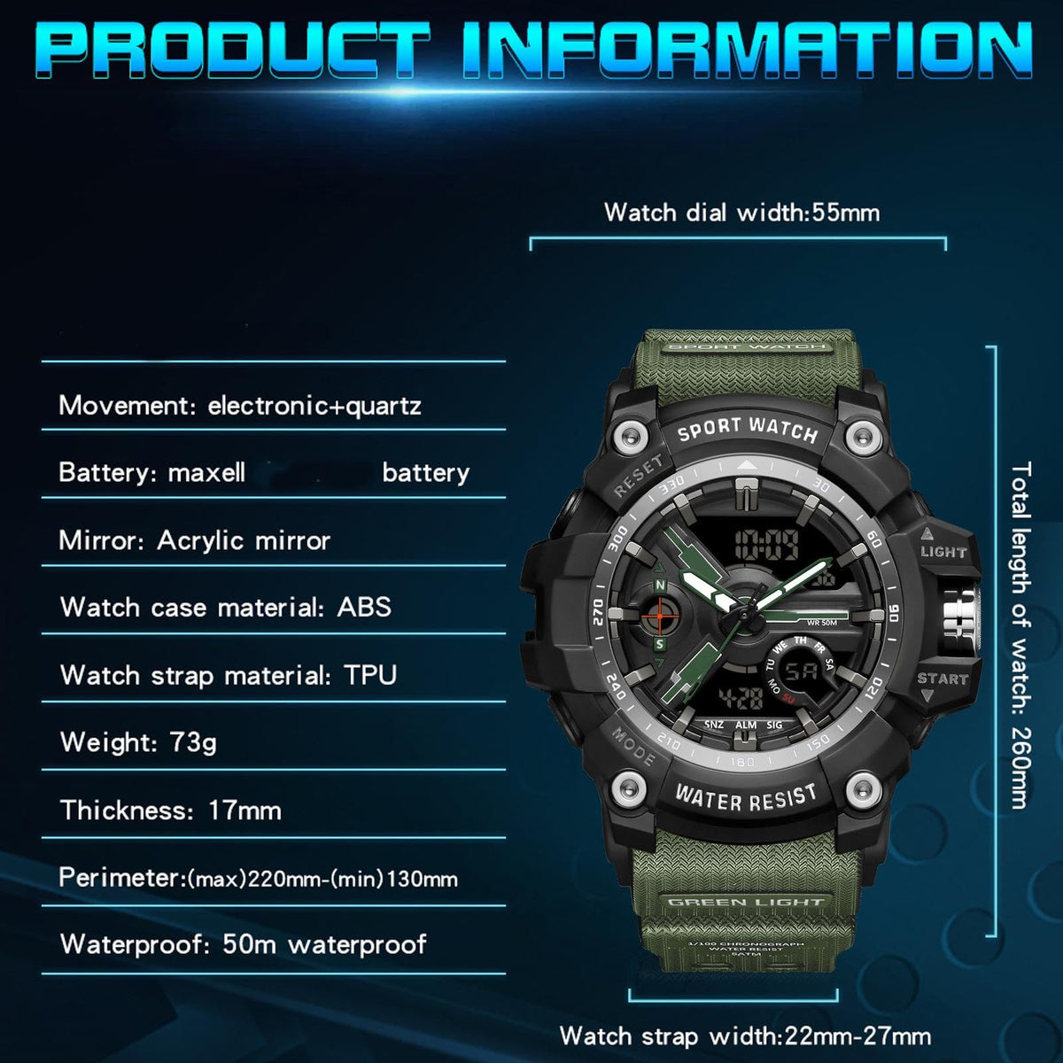 Waterproof Fluorescent Green Digital Watches G746505