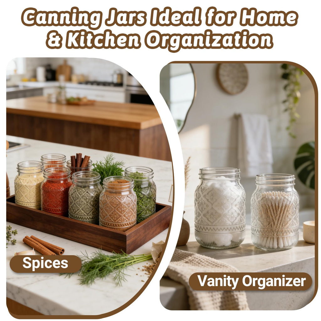 16oz Embossed Mason Jars 15-Pack with Airtight Lids B172