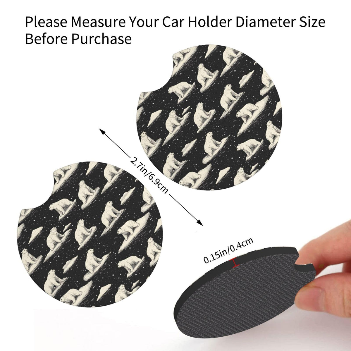 White Bear Print Car Cup Coasters Set of 2 W75618
